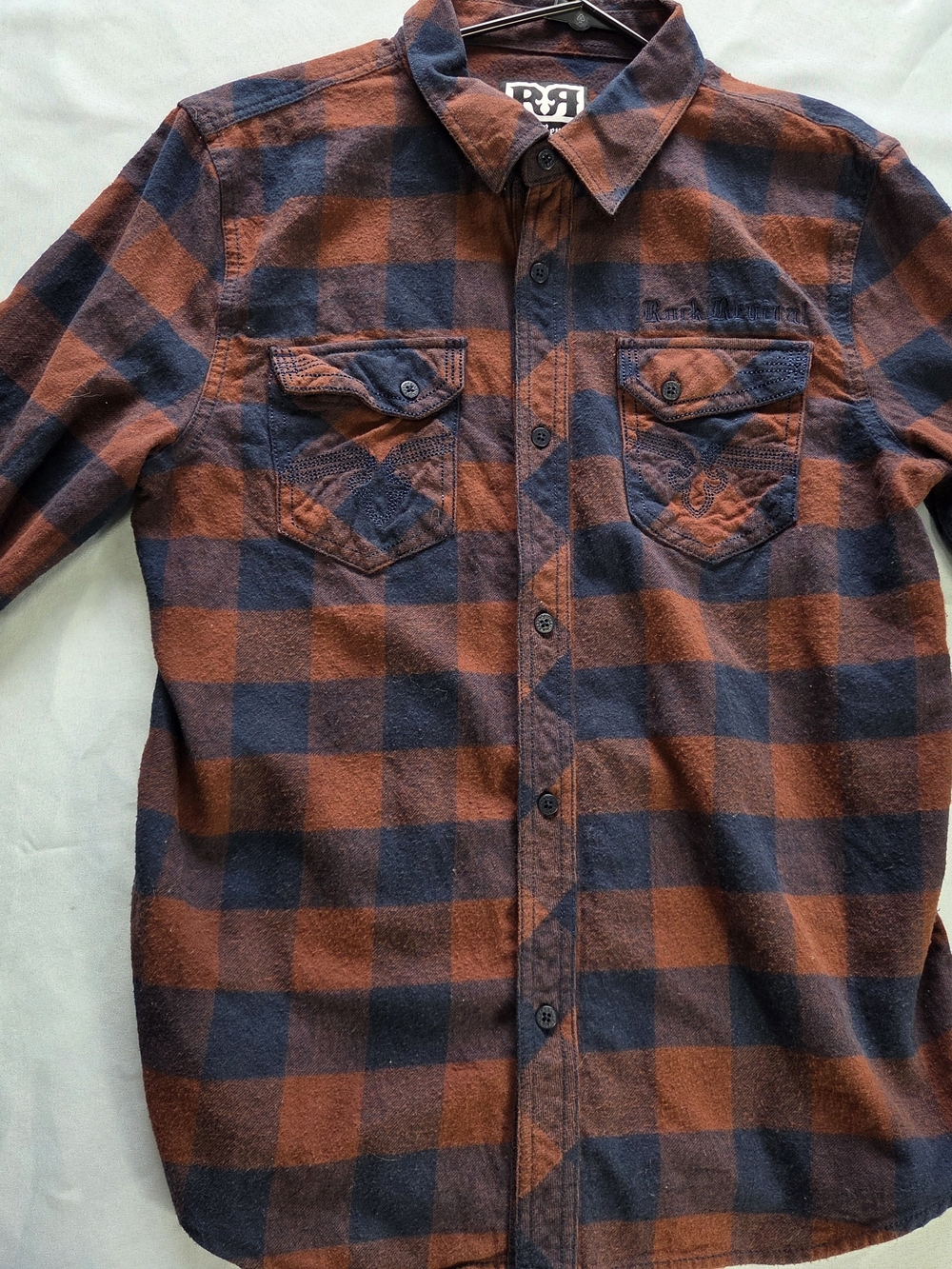Rock Revival Buffalo Plaid Flannel Shirt Mens Large Embroidered